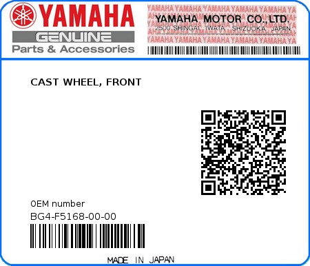 Product image: Yamaha - BG4-F5168-00-00 - CAST WHEEL, FRONT  0