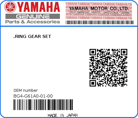 Product image: Yamaha - BG4-G61A0-01-00 - .RING GEAR SET  0