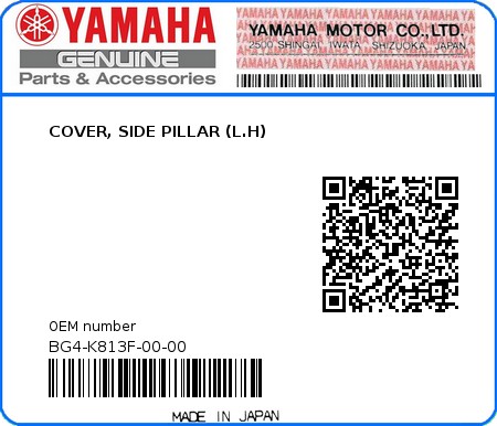 Product image: Yamaha - BG4-K813F-00-00 - COVER, SIDE PILLAR (L.H)  0
