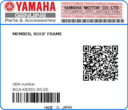 Product image: Yamaha - BG4-K8392-00-00 - MEMBER, ROOF FRAME  0