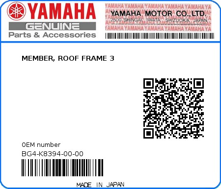 Product image: Yamaha - BG4-K8394-00-00 - MEMBER, ROOF FRAME 3  0