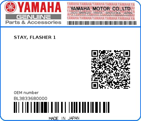 Product image: Yamaha - BL3833680000 - STAY, FLASHER 1  0
