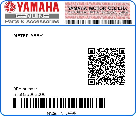 Product image: Yamaha - BL3835003000 - METER ASSY  0