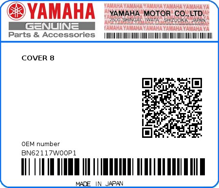 Product image: Yamaha - BN62117W00P1 - COVER 8  0