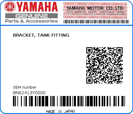 Product image: Yamaha - BN62413Y0000 - BRACKET, TANK FITTING  0