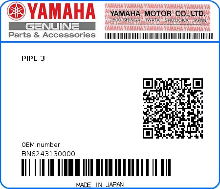 Product image: Yamaha - BN6243130000 - PIPE 3  0