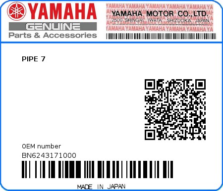 Product image: Yamaha - BN6243171000 - PIPE 7  0