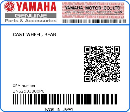 Product image: Yamaha - BN62533800P0 - CAST WHEEL, REAR  0