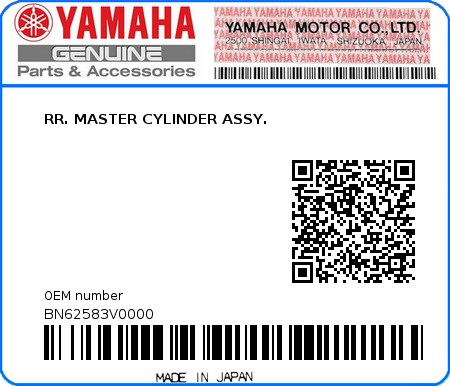 Product image: Yamaha - BN62583V0000 - RR. MASTER CYLINDER ASSY.  0