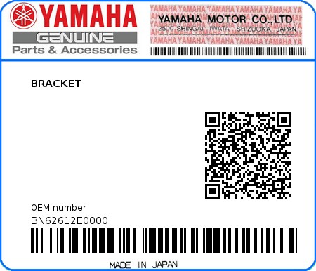 Product image: Yamaha - BN62612E0000 - BRACKET  0