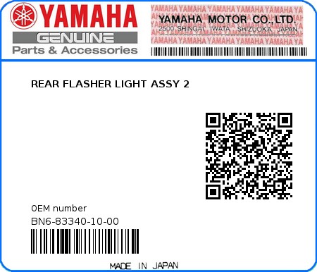 Product image: Yamaha - BN6-83340-10-00 - REAR FLASHER LIGHT ASSY 2  0
