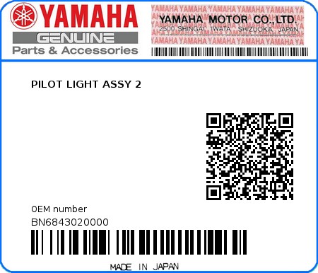 Product image: Yamaha - BN6843020000 - PILOT LIGHT ASSY 2  0