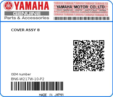 Product image: Yamaha - BN6-W217W-10-P2 - COVER ASSY 8  0