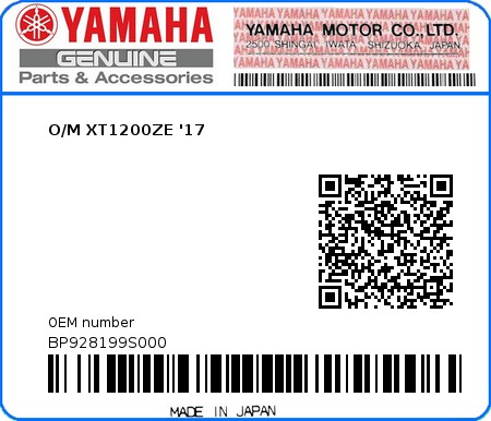 Product image: Yamaha - BP928199S000 - O/M XT1200ZE '17  0