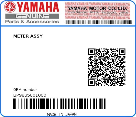 Product image: Yamaha - BP9835001000 - METER ASSY  0