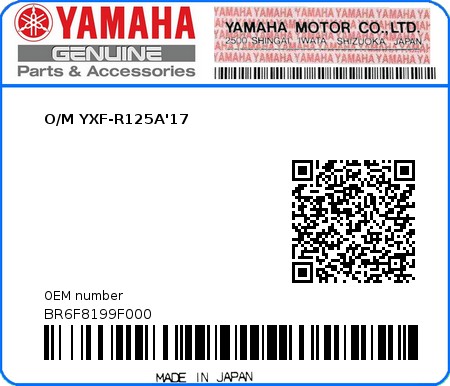 Product image: Yamaha - BR6F8199F000 - O/M YXF-R125A'17  0