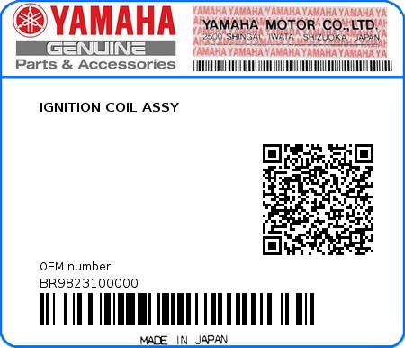Product image: Yamaha - BR9823100000 - IGNITION COIL ASSY  0