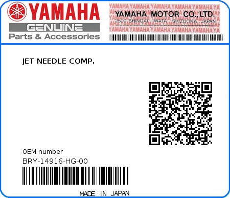 Product image: Yamaha - BRY-14916-HG-00 - JET NEEDLE COMP.  0
