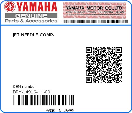 Product image: Yamaha - BRY-14916-HH-00 - JET NEEDLE COMP.  0