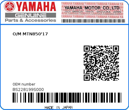 Product image: Yamaha - BS228199S000 - O/M MTN850'17  0