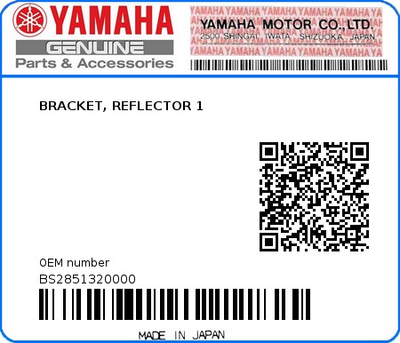Product image: Yamaha - BS2851320000 - BRACKET, REFLECTOR 1  0