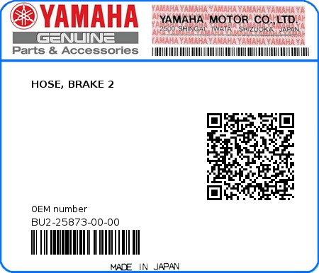 Product image: Yamaha - BU2-25873-00-00 - HOSE, BRAKE 2  0