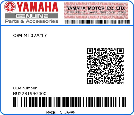Product image: Yamaha - BU228199G000 - O/M MT07A'17  0