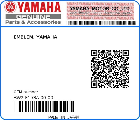 Product image: Yamaha - BW2-F153A-00-00 - EMBLEM, YAMAHA  0