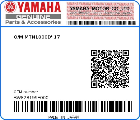 Product image: Yamaha - BW828199F000 - O/M MTN1000D' 17  0