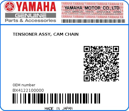 Product image: Yamaha - BX4122100000 - TENSIONER ASSY, CAM CHAIN  0