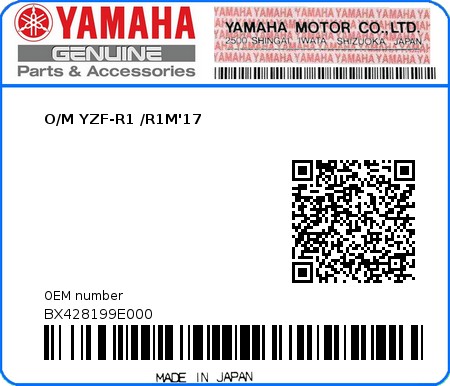 Product image: Yamaha - BX428199E000 - O/M YZF-R1 /R1M'17  0