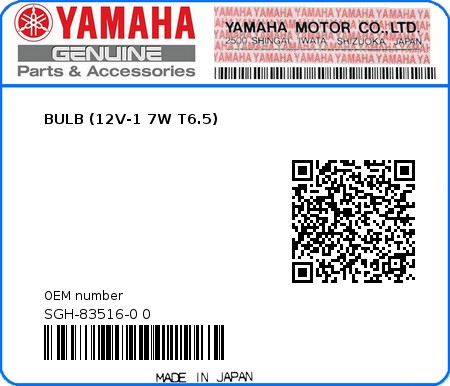Product image: Yamaha - SGH-83516-0 0 - BULB (12V-1 7W T6.5)  0