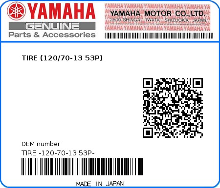 Product image: Yamaha - TIRE -120-70-13 53P- - TIRE (120/70-13 53P)  0