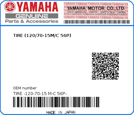Product image: Yamaha - TIRE -120-70-15 M-C 56P- - TIRE (120/70-15M/C 56P)  0