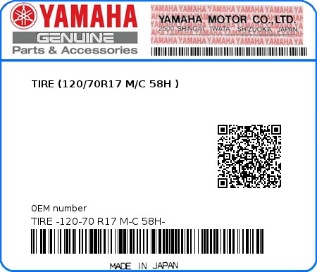 Product image: Yamaha - TIRE -120-70 R17 M-C 58H- - TIRE (120/70R17 M/C 58H )  0