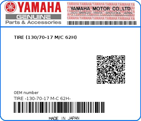 Product image: Yamaha - TIRE -130-70-17 M-C 62H- - TIRE (130/70-17 M/C 62H)  0
