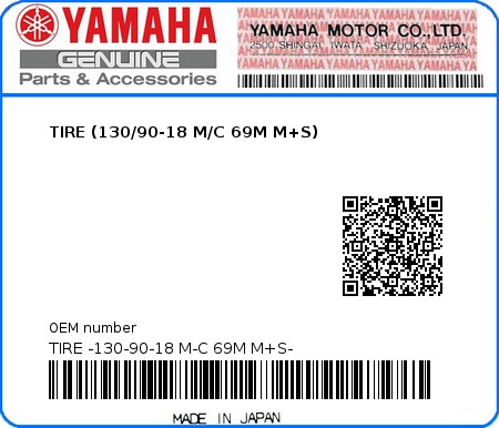 Product image: Yamaha - TIRE -130-90-18 M-C 69M M+S- - TIRE (130/90-18 M/C 69M M+S)  0