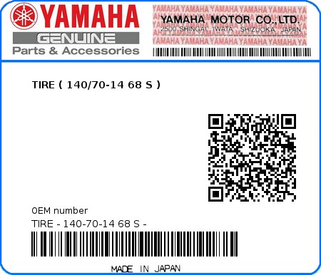 Product image: Yamaha - TIRE - 140-70-14 68 S - - TIRE ( 140/70-14 68 S )  0