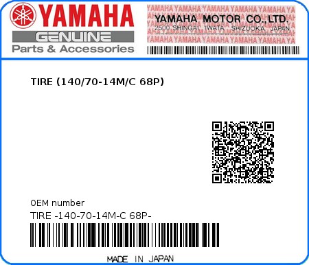 Product image: Yamaha - TIRE -140-70-14M-C 68P- - TIRE (140/70-14M/C 68P)  0