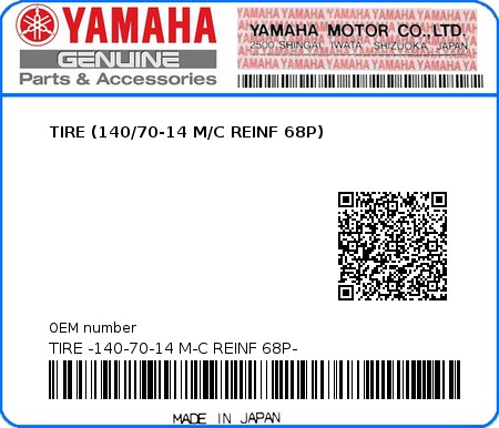 Product image: Yamaha - TIRE -140-70-14 M-C REINF 68P- - TIRE (140/70-14 M/C REINF 68P)  0