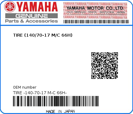 Product image: Yamaha - TIRE -140-70-17 M-C 66H- - TIRE (140/70-17 M/C 66H)  0
