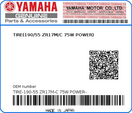 Product image: Yamaha - TIRE-190-55 ZR17M-C 75W POWER- - TIRE(190/55 ZR17M/C 75W POWER)  0