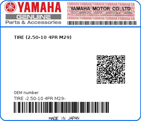 Product image: Yamaha - TIRE -2.50-10 4PR M29- - TIRE (2.50-10 4PR M29)  0