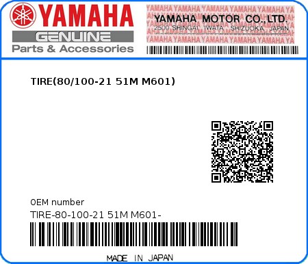 Product image: Yamaha - TIRE-80-100-21 51M M601- - TIRE(80/100-21 51M M601)  0