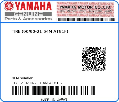 Product image: Yamaha - TIRE -90-90-21 64M AT81F- - TIRE (90/90-21 64M AT81F)  0