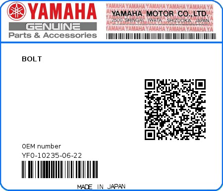 Product image: Yamaha - YF0-10235-06-22 - BOLT  0