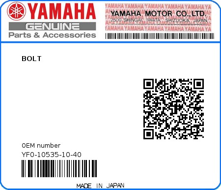 Product image: Yamaha - YF0-10535-10-40 - BOLT  0