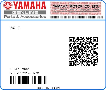 Product image: Yamaha - YF0-11235-08-70 - BOLT  0