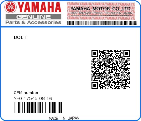 Product image: Yamaha - YF0-17545-08-16 - BOLT  0