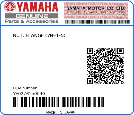 Product image: Yamaha - YF0276150040 - NUT, FLANGE (7NF1-5)  0